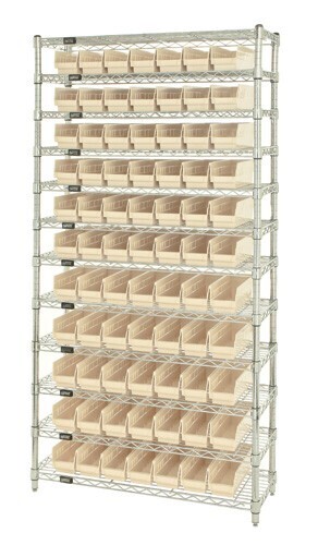 WR74-1260-101102 Wire shelving w/QSB101&amp;QSB102 bins, Colour: Ivory