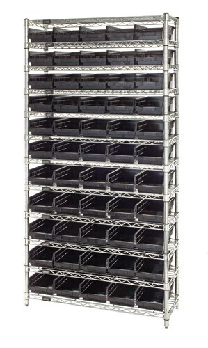 WR74-2472-105106 Wire shelving w/QSB105&amp;QSB106 bins, Colour: Black