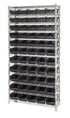 WR74-2448-66106 Wire shelving w/QSB106 bins, Colour: Black