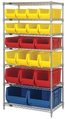 WR7-20-MIX - Wire shelving w/asst QUS bins