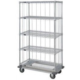 Wire shelving dolly base cart - 3 sided rod enclosure