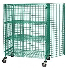 Wire 4 shelf cart w/3 sided enclosure panels - Green epoxy