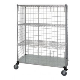 WIRE 3 SIDED 4 SHELF CART W/ENCLOSURE PANELS