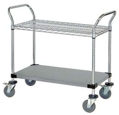 Utility Cart - 1 Stainless Wire 1 Stainless Solid Shelf