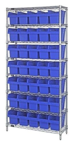 WR8-802 - Wire shelving w/QSB802 bins, Colour: Blue