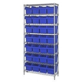 WR8-807 - Wire shelving w/QSB807 bins, Colour: Blue