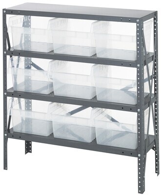 Steel Shelving with 8&quot; high Shelf Clear-View bins (QSB8xxCL)