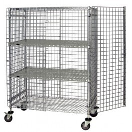 Wire Mobile security cart with 2 intermediate shelves - Chrome, Part Number: M1836-69SEC-2