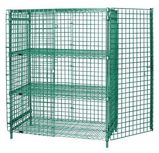Wire Security cage unit w/2 interior shelves - Green Epoxy