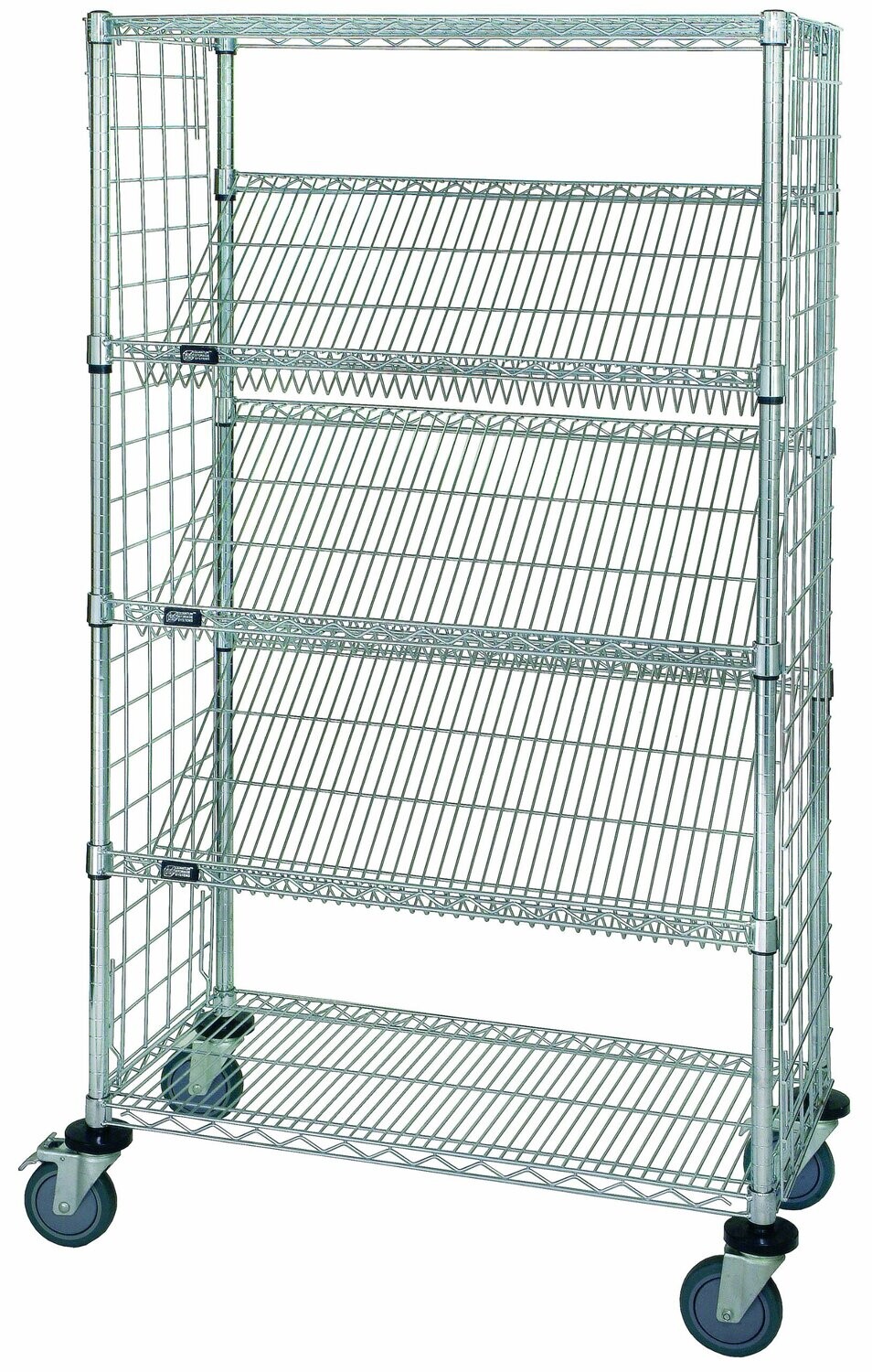 Wire Cart Slant Shelves With Enclosure Panels, Part Number: WRCSL5-63-1836EP - 18x36x69&quot;