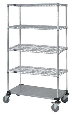 5-Tier Mobile cart Chrome w/solid bottom shelf