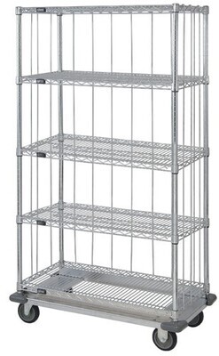 Wire/solid shelving dolly base cart - 3 sided rod enclosure