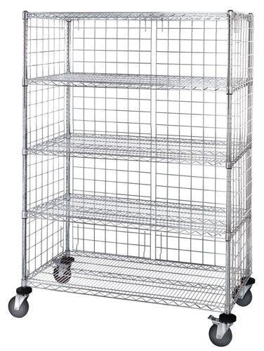 Wire 3 sided 5 shelf cart w/enclosure panels, Part Number: M2436C46E-5 - 24x36x69&quot;