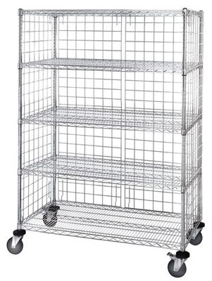 Wire 3 sided 5 shelf cart w/enclosure panels