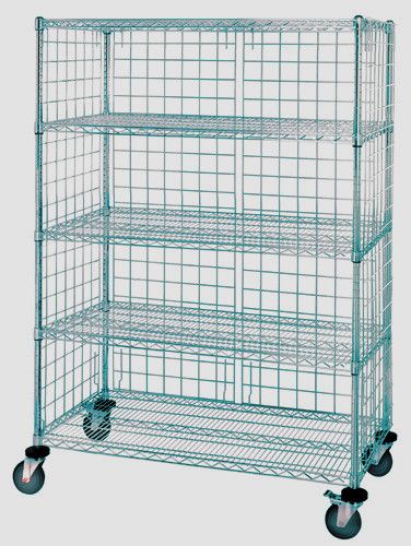 Wire 3 sided 5 shelf cart w/enclosure panels Green Epoxy, Part Number: M2436P46E-5