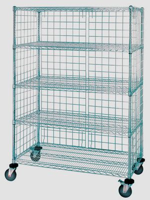 Wire 3 sided 5 shelf cart w/enclosure panels Green Epoxy