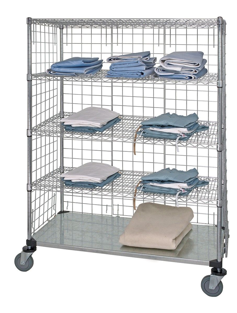 Wire Cart 4 Wire 1 Solid Shelf Enclosure, Part Number: WRCS4-63-2436EP-5 - 24x36x69&quot;