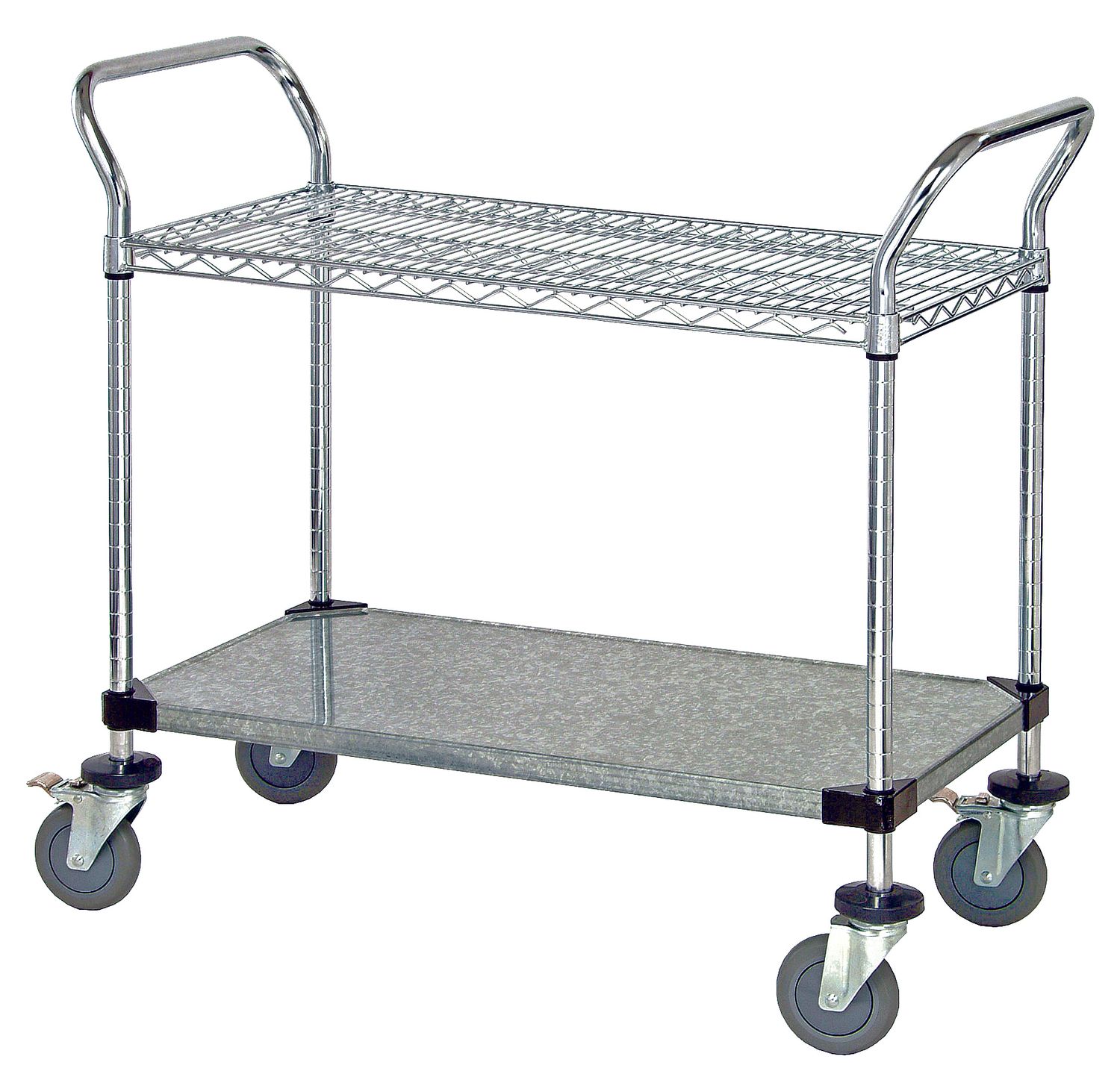 Utility Cart - 1 Chrome Wire 1 Solid Galvanized Shelf