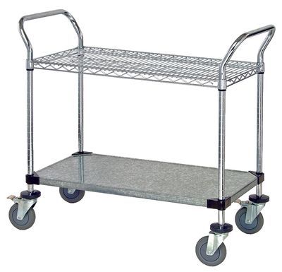 Utility Cart - 1 Chrome Wire 1 Solid Galvanized Shelf
