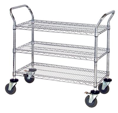 Utility Cart - 3 Chrome Wire Shelves