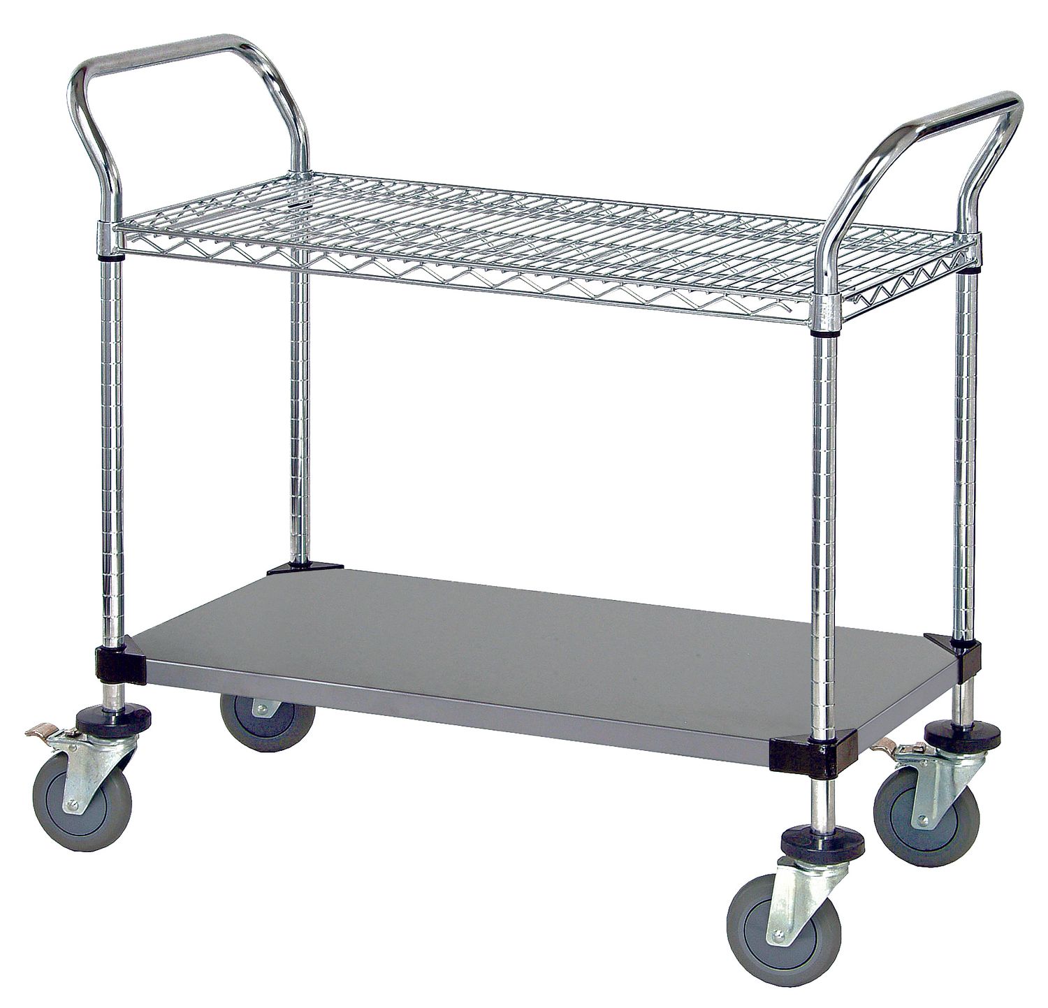 Utility Cart - 1 Stainless Wire 1 Stainless Solid Shelf