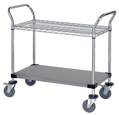 Utility Cart - 1 Stainless Wire 1 Stainless Solid Shelf