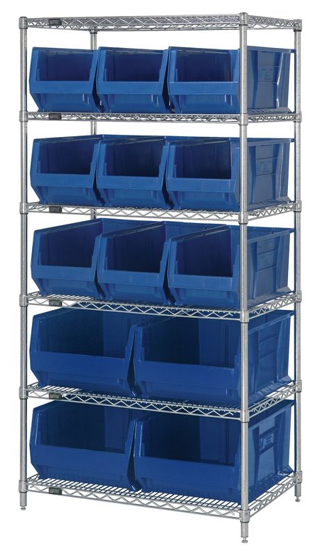 WR6-953954 - Wire shelving w/QUS953&amp;QUS954 bins, Colour: Blue