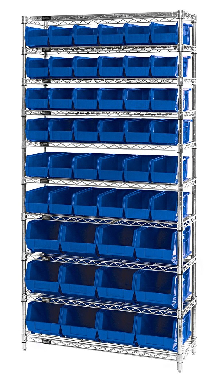 WR10-230240 - Wire shelving w/QUS230&amp;QUS240 bins, Colour: Blue