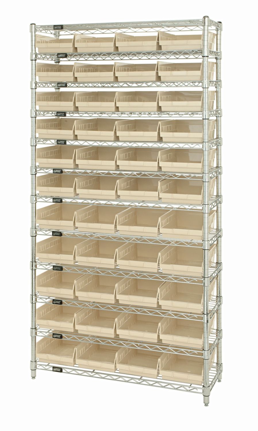 WR12-114 Wire shelving w/QSB114 bins, Colour: Ivory