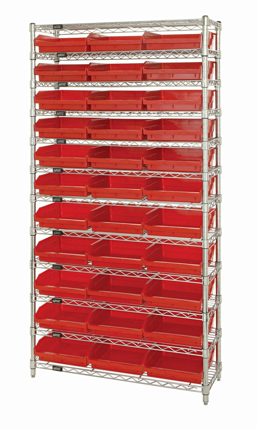 WR12-116 Wire shelving w/QSB116 bins, Colour: Red