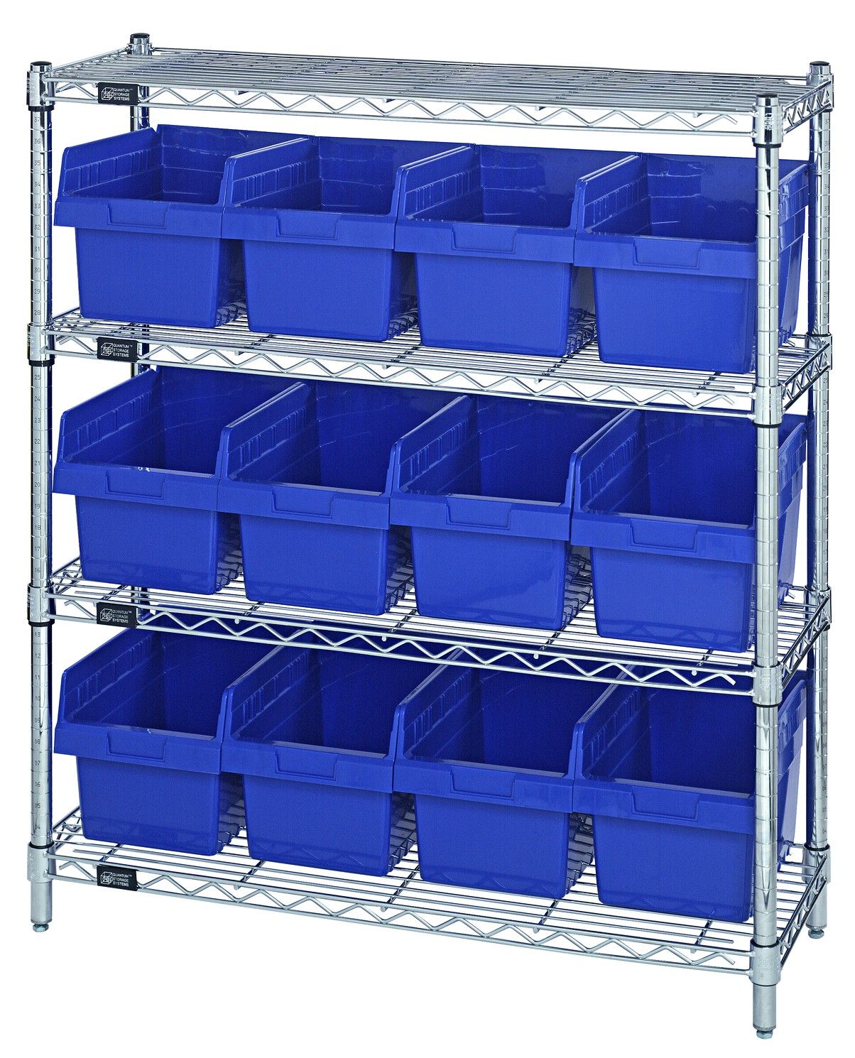 WR4-39-1236-807 - Wire shelving w/QSB807 bins, Colour: Blue
