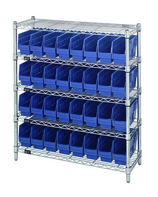 WR5-39-1236-201 - Wire shelving w/QSB201 bins, Colour: Blue