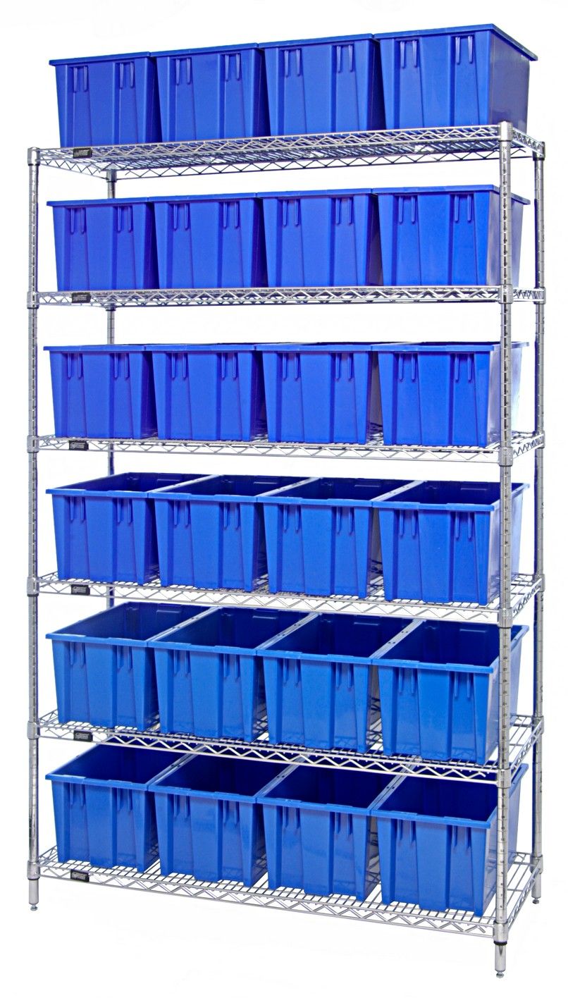 WR6-24185 - Wire shelving w/SNT185 bins, Colour: Blue