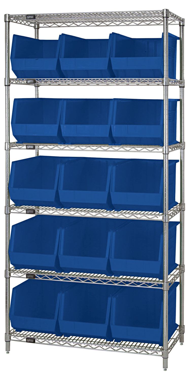 WR6-260 - Wire shelving w/QUS260 bins, Colour: Blue
