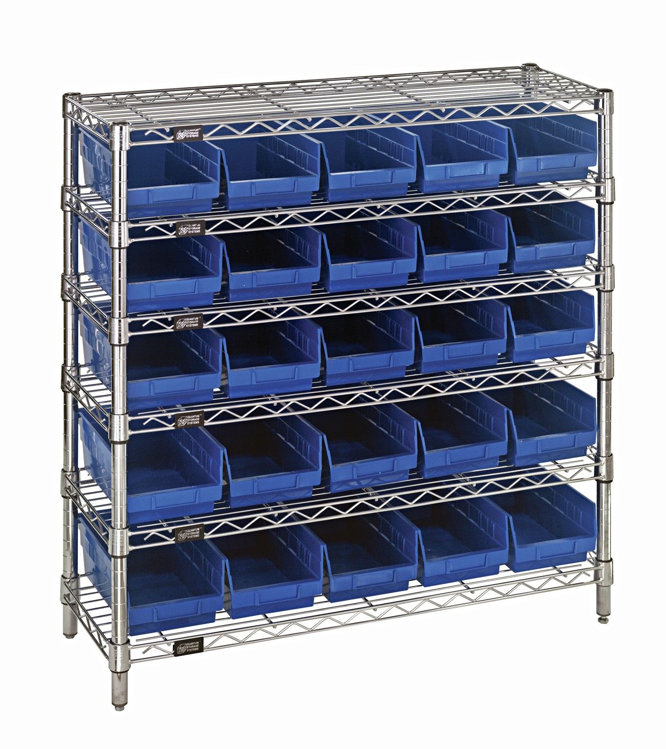 WR6-36-1236-102 Wire shelving w/QSB102 bins, Colour: Blue
