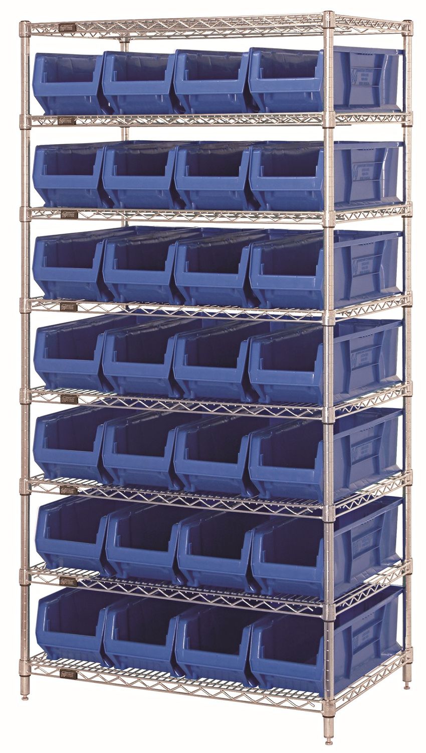 WR8-950 - Wire shelving w/QUS950 bins, Colour: Blue