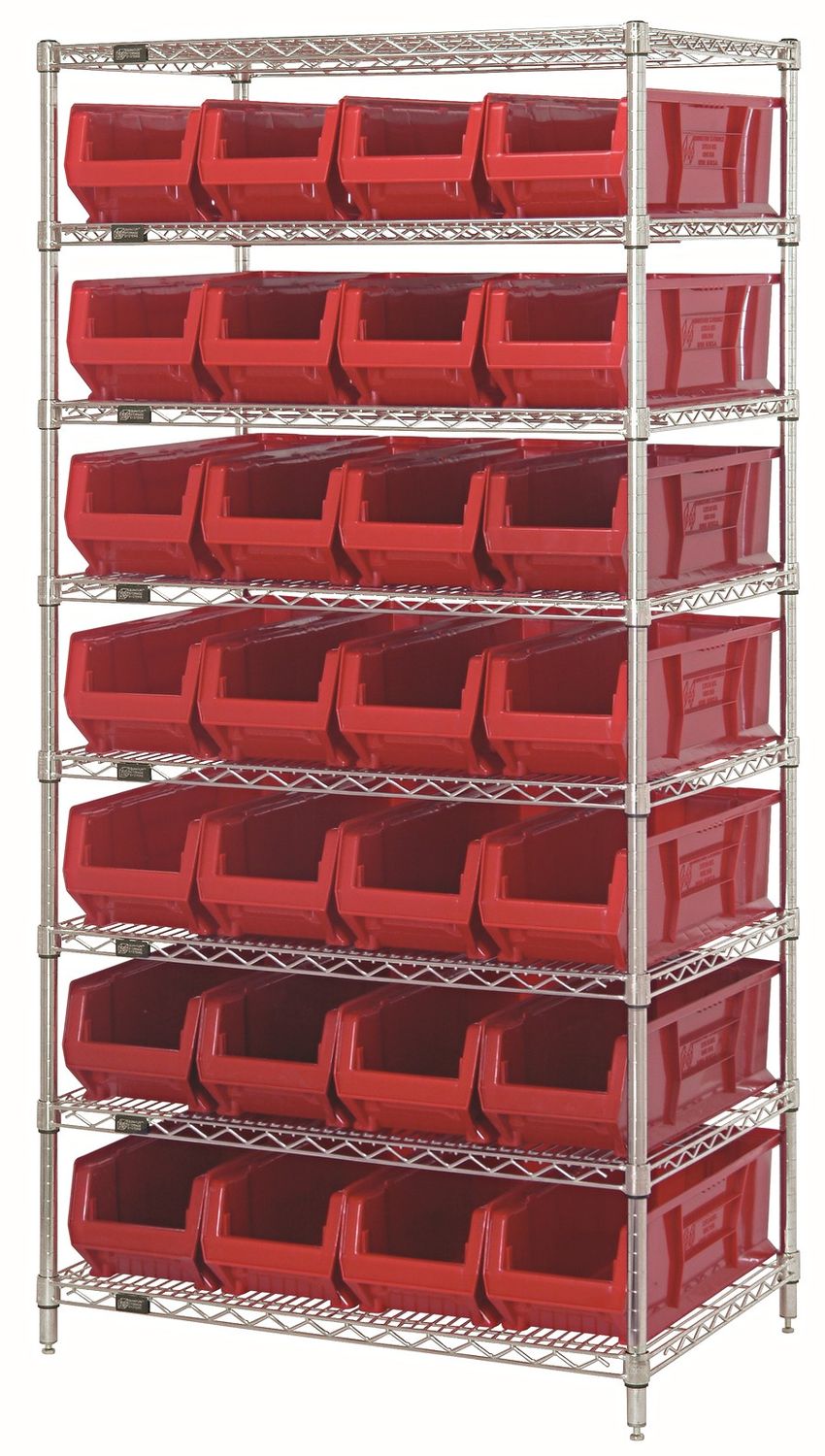 WR8-950 - Wire shelving w/QUS950 bins, Colour: Red