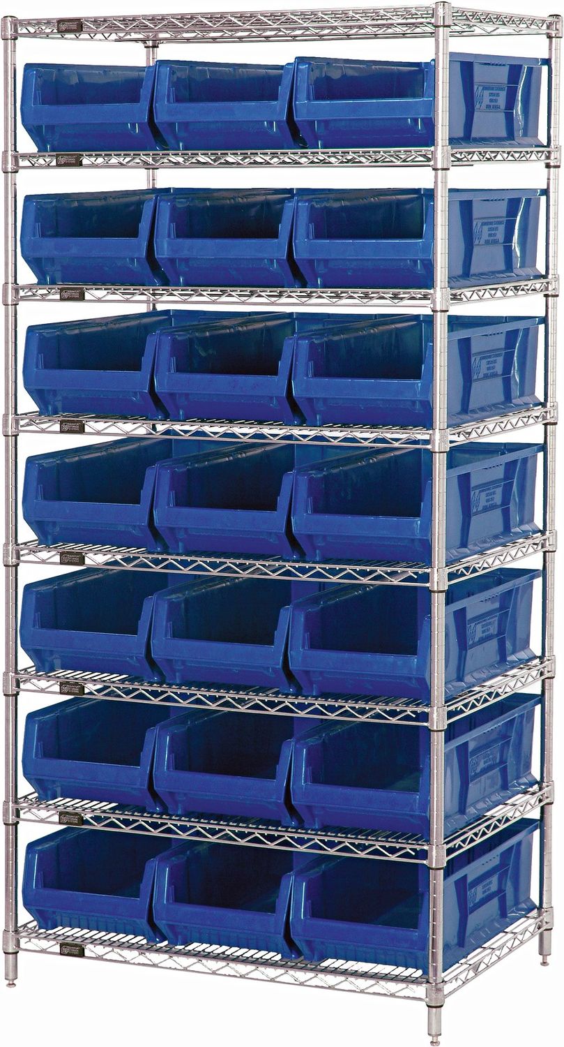 WR8-952 - Wire shelving w/QUS952 bins, Colour: Blue