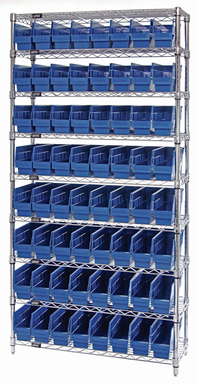 WR9-205 - Wire shelving w/QSB205 bins, Colour: Blue