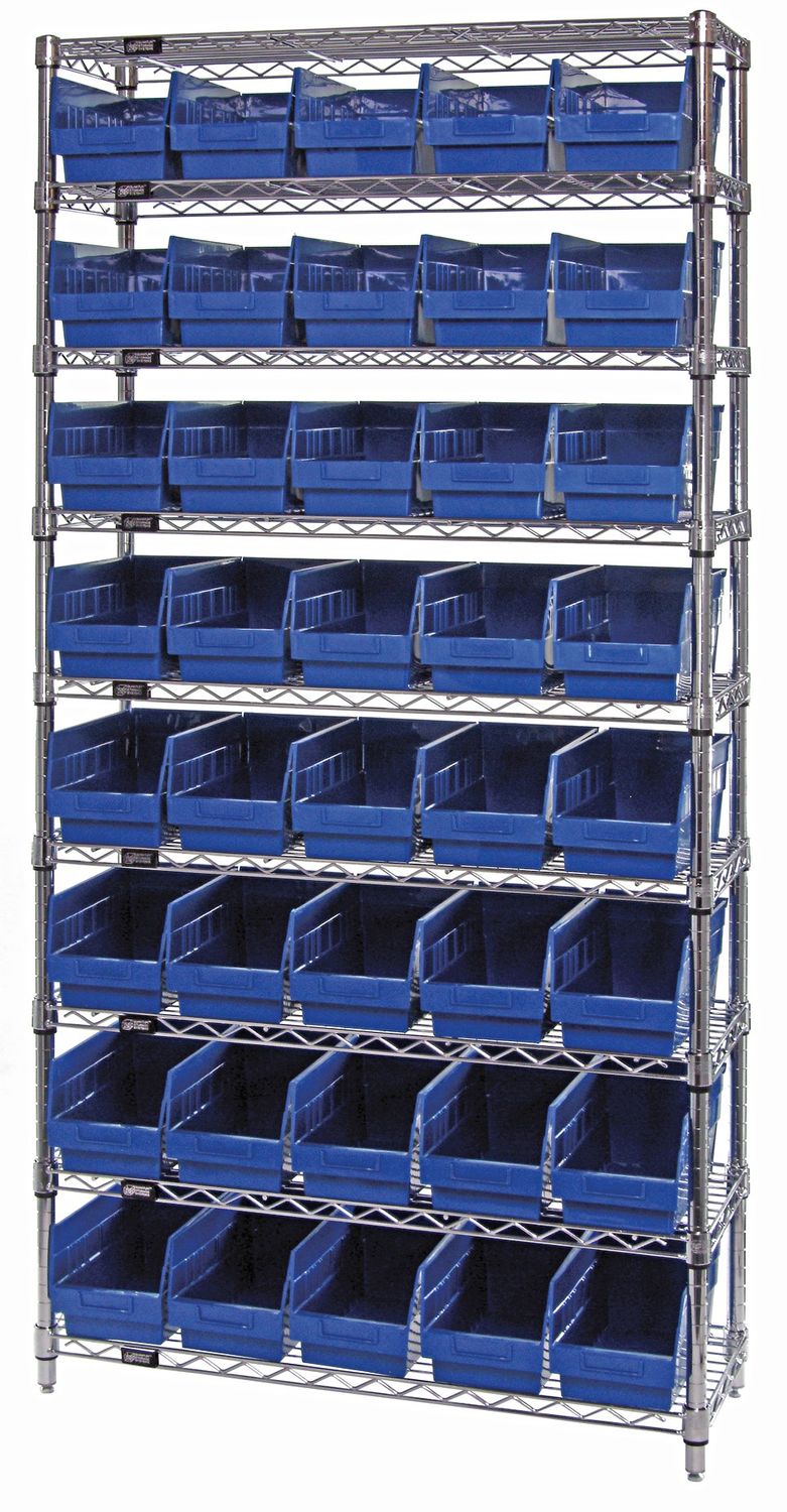 WR9-206 - Wire shelving w/QSB206 bins, Colour: Blue