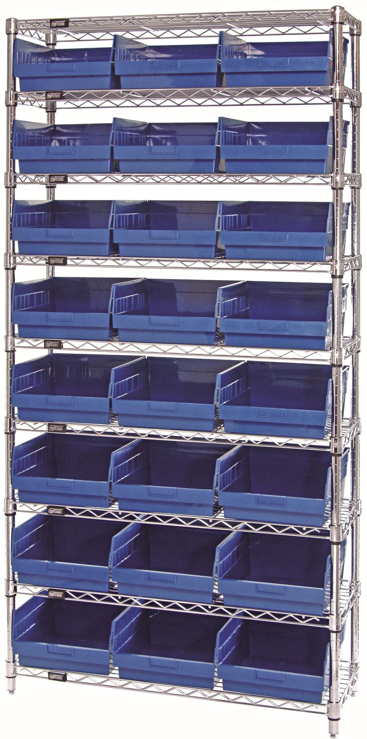 WR9-210 - Wire shelving w/QSB210 bins, Colour: Blue