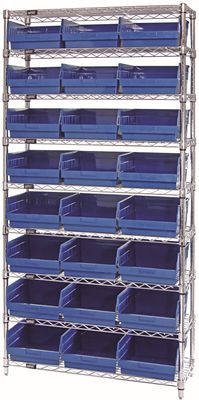 WR9-210 - Wire shelving w/QSB210 bins, Colour: Blue