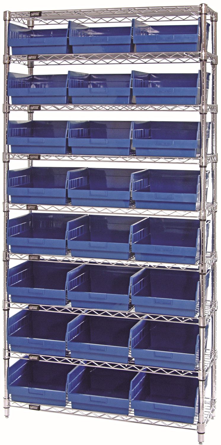 WR9-209 - Wire shelving w/QSB209 bins, Colour: Blue