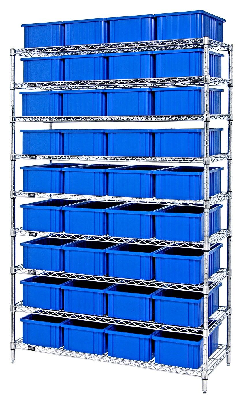 WR9-92060 - Wire shelving w/DG92060 bins, Colour: Blue