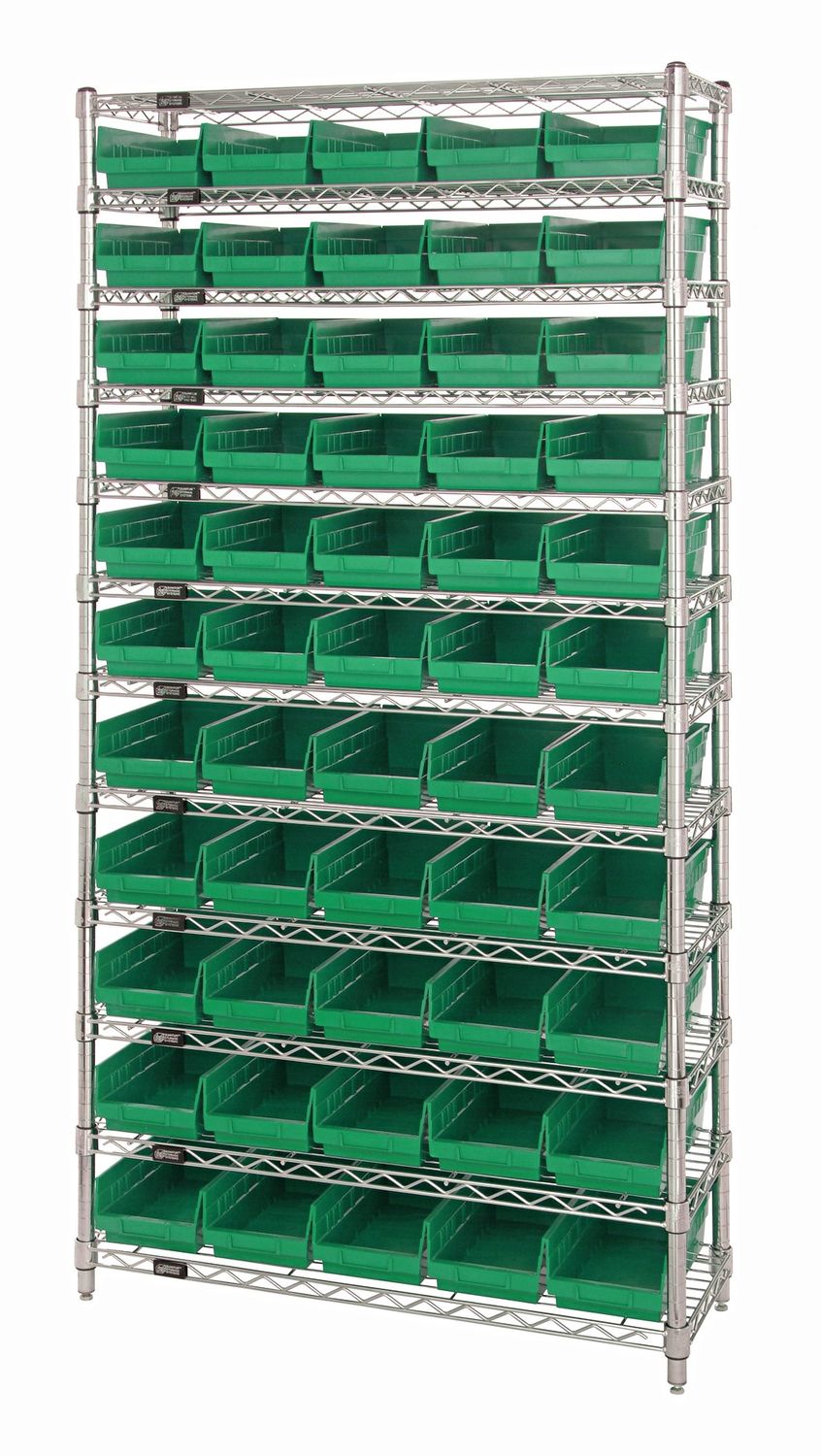 WR12-102 Wire shelving w/QSB102 bins, Colour: Green