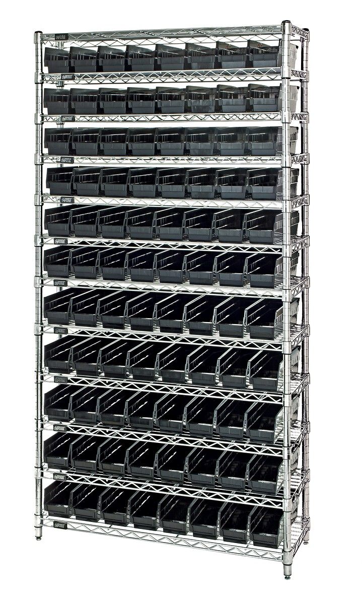 WR12-101 Wire shelving w/QSB101 bins, Colour: Black