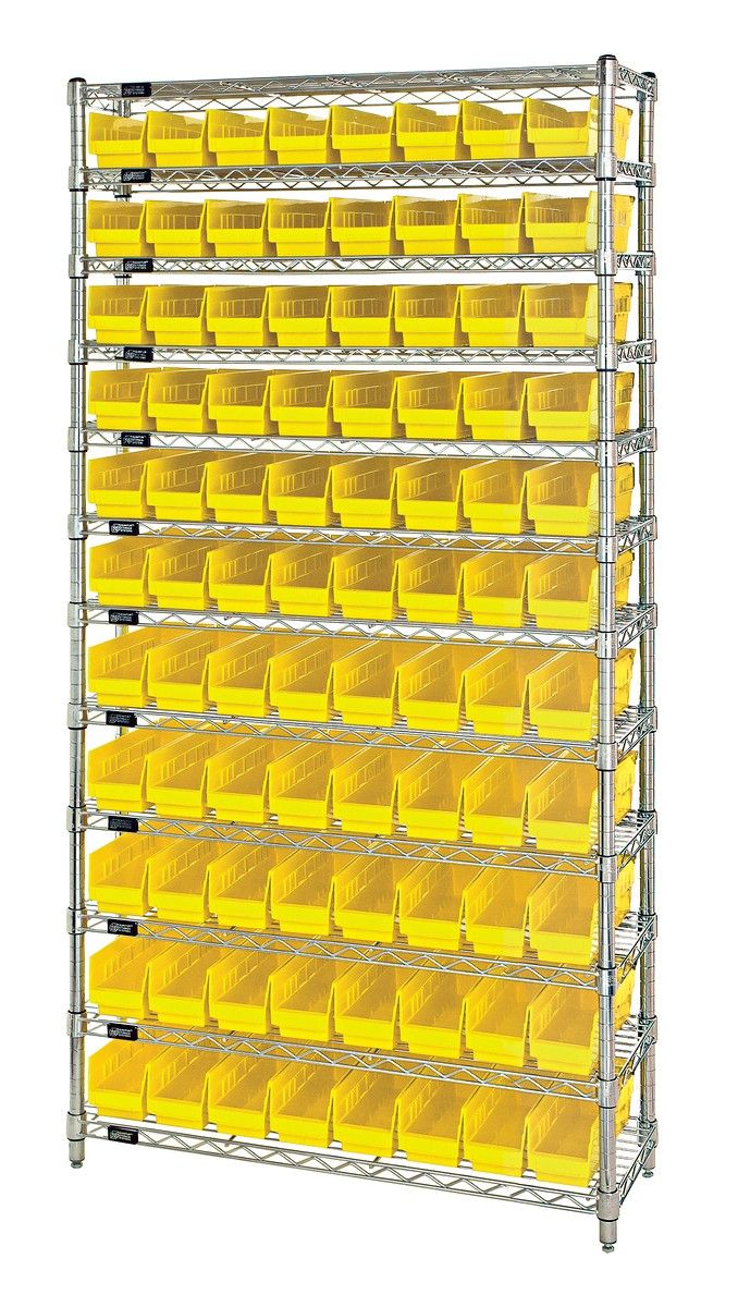 WR12-101 Wire shelving w/QSB101 bins, Colour: Yellow
