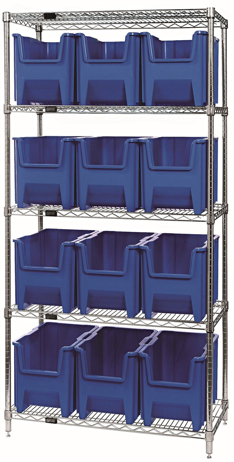 WR5-600 - Wire shelving w/QGH600 bins, Colour: Blue