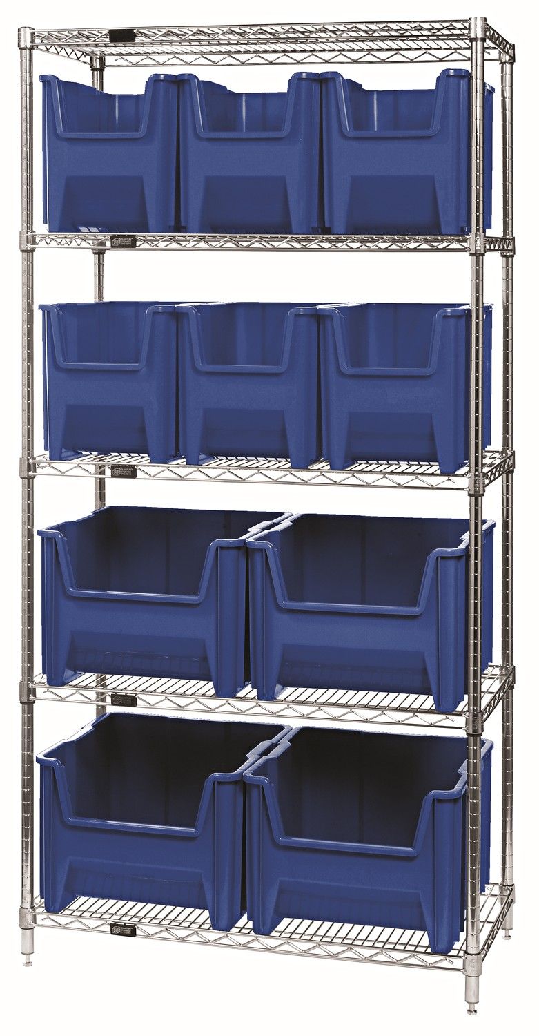 WR5-600800 - Wire shelving w/QGH600&amp;QGH800 bins, Colour: Blue
