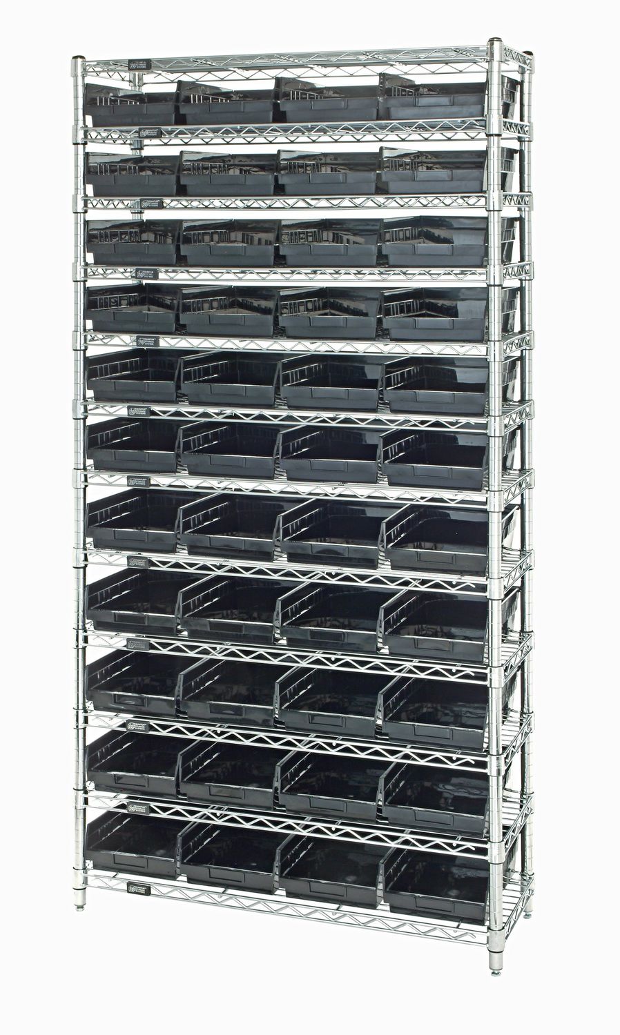 WR12-108 Wire shelving w/QSB108 bins, Colour: Black